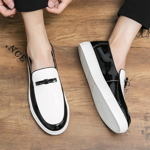 Men's Patent Leather Penny Loafers with Bow Round Toe Slip-On Flat Business Formal Shoes Casual Driving Work Shoes4