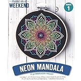 Leisure Arts Embroidery Kit 6' Neon Mandala- cross stitch kits for beginners - embroidery kit for beginners - embroidery kits for adults - embroidery kits for adults