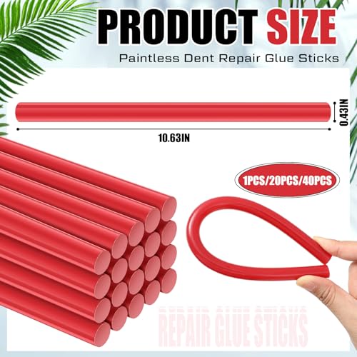 Image of CroBlissful 40 Pcs Paintless Dent Repair Glue Sticks PDR Glue Hot Sticks Paintless Dent Repair Tool for Car Restoration Remover Tool Set (Red)