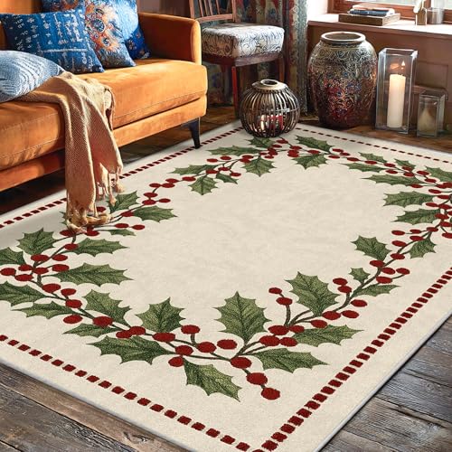 Tapis rectangulaire imprimé houx avec envers antidérapant sécurisé - 2