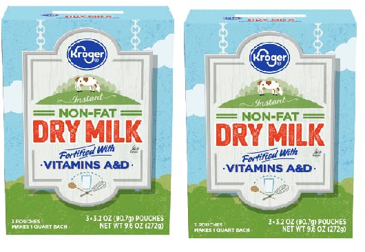 Instant Non-Fat Dry Milk (2 Boxes, 3 Pouches In Each Box and Each Pouch 3.2 oz.)