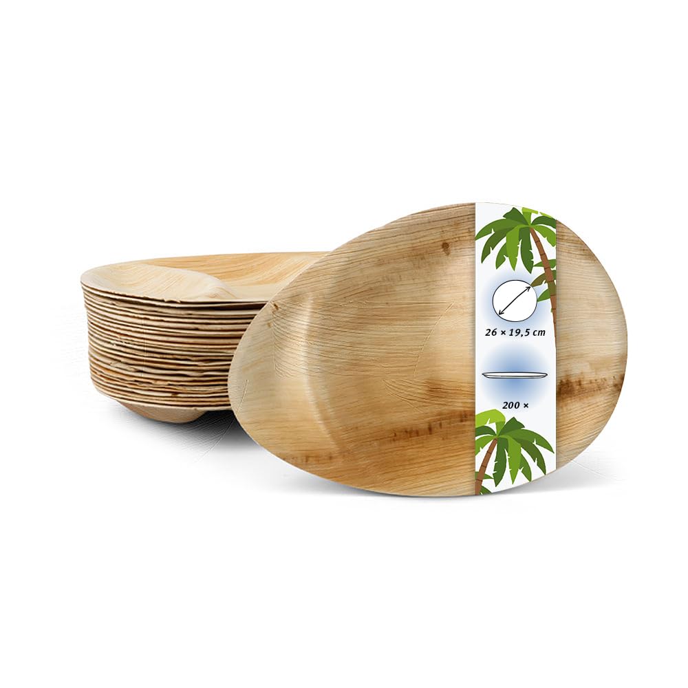 Palmware Teller mit Einteilung 26x19,5cm Wegwerf Geschirr in Tropfenform I Einweg Menüteller 3 geteilt I Party Einmalteller nachhaltiges Geschirr kompostierbar I Palmblatt Teller 200 Stück