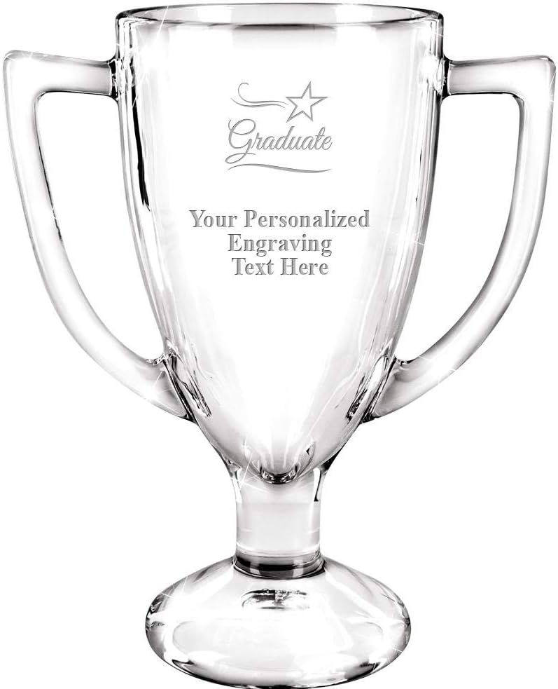 Personalized Glass Trophy, 7" Custom Engraved Graduate Glass Cup Award
