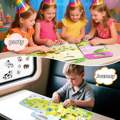 Image of Reusable Sticker Books for Toddlers 1-3, Puffy Stickers Book for Kids Ages 2-4, Toddler Travel Essential Activities Toys for Boy Girl Birthday Christmas - Dinosaur, Animal and Insect (3 Set)