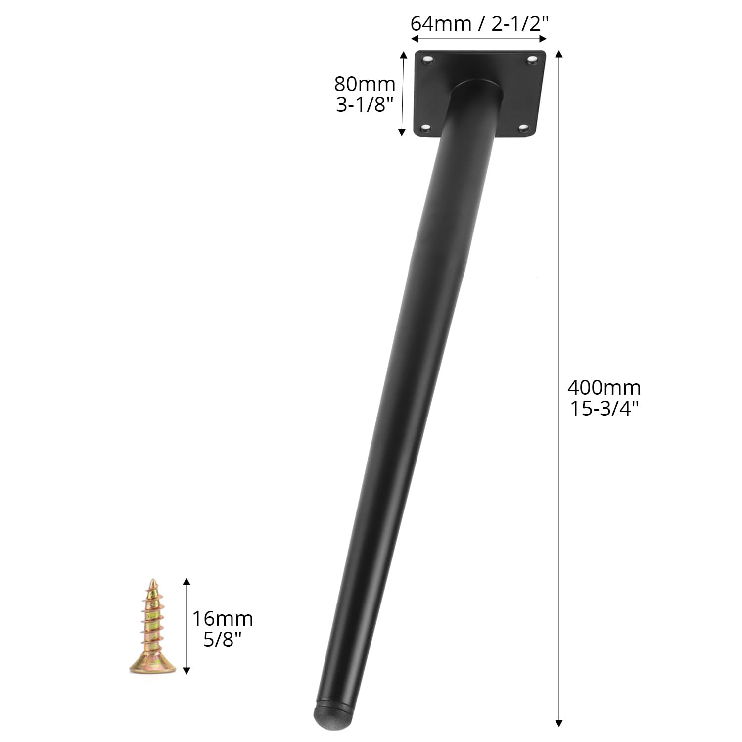 QWORK® 4 Pièces Pieds de Meuble en Acier 40cm, Pieds Inclinés avec Base Antidérapants pour Table Basse/Table de Chevet/Armoires/Chaises