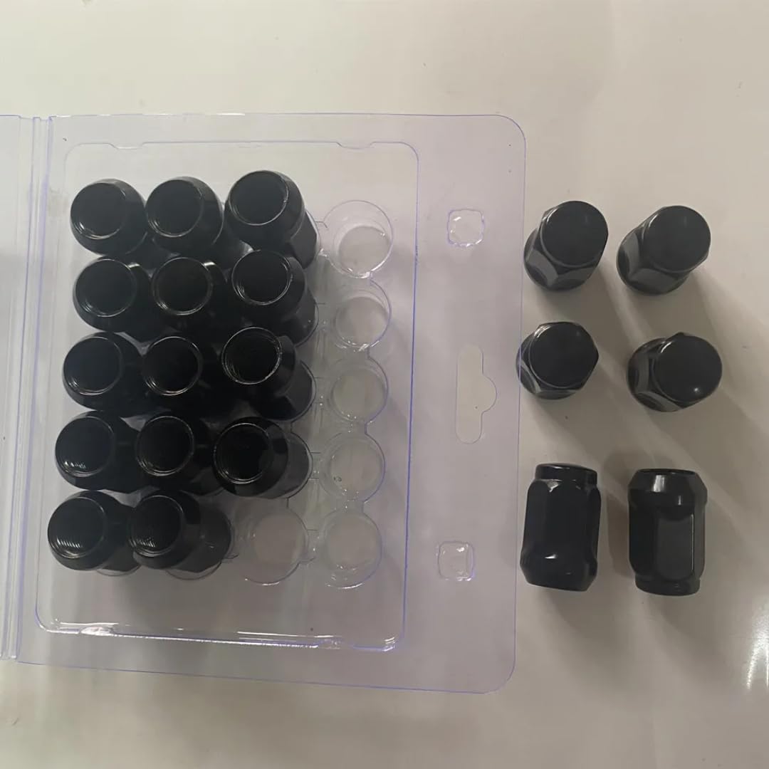 Nakrętki do Kół dla Dodge Challenger Charger, dla Forda Mustanga, 20 szt. nakrętek M14x1,5 czarnych, 19mm, sześciokątnych, 35mm