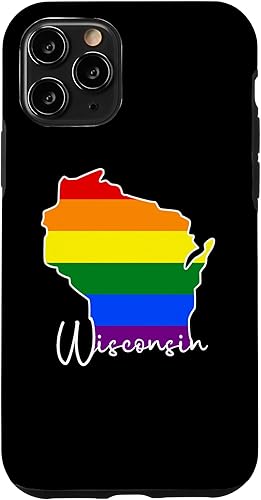 Vista 22 de Funda para iPhone 13 Pro Wisconsin Map USA State Wisconsin Rainbow Flag Pride Month