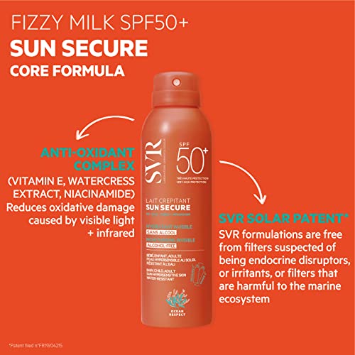 SVR SUN SECURE Face and Body Fizzy Milk Sunscreen SPF 50+ for Hypersensitive Skin Very High UVA/UVB, Invisible - Image 3