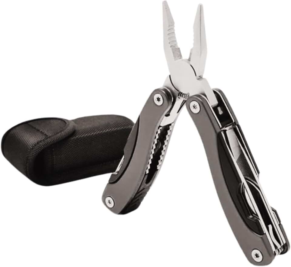 Alicate Multifuncional 9 em 1, Aço Inox, com Bainha, Preto, para Camping e Pesca