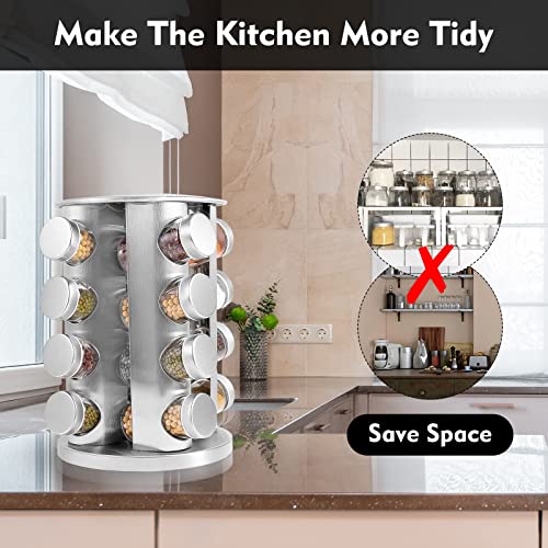 Wayda Rotating Spice Rack With 16 Jars, Revolving Spice Rack Organizer For Cabinet, Seasoning Organizer Stainless Steel Kitchen Spice Tower With Labels For Countertop #TOP4