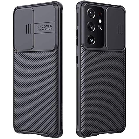 CloudValley Shockproof Case for Samsung Galaxy S21 Ultra 5G 6.8 inch, Sliding Camera Cover and Camera Protection, Slim Thin Hard Back with Bumper Case (Black) Cover
