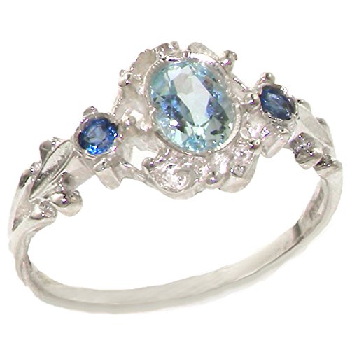 925 Sterling Silver Natural Aquamarine And Sapphire Womens Anniversary Ring - Size 10.25 #TOP10