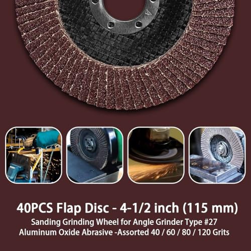 40PCS Flap Disc - 4-1/2 Inch - Sanding Grinding Wheel for Angle Grinder Type #27 - Aluminum Oxide Abrasive - Assorted 40 60 80 120 Grits by TPmax - Image 5