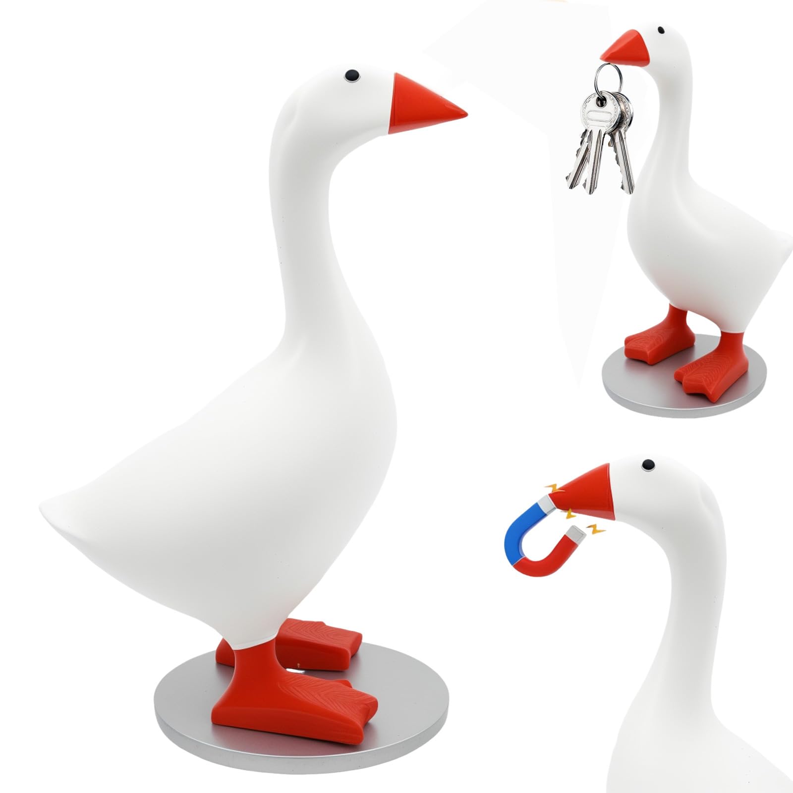 LOUJINGREO Magnetic Goose Key Holder,Resin Goose Duck Shape Keys for Key Hanger Storage,Cute Animal Sculpture Keys Rack Figurine Bedroom Decor for Home Office Table Decor,Housewarming Gifts