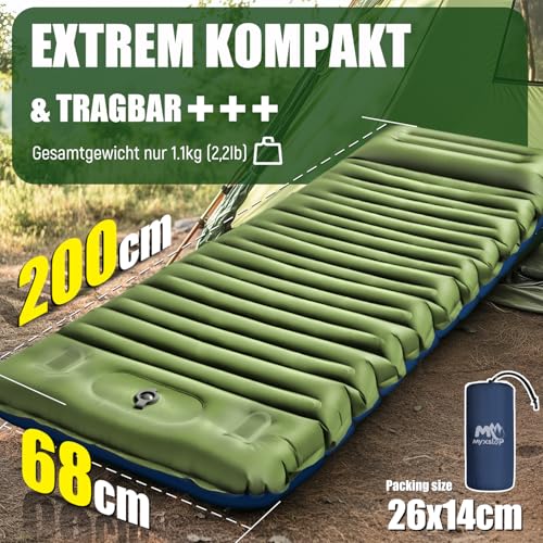 Matelas de camping auto-gonflant de 12 cm d'épaisseur avec oreiller