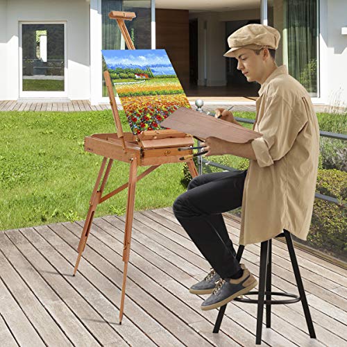 Tangkula French Style Painting Easel, Portable Art Easel With Sketch Box, Artist Drawer, Palette & Shoulder Strap, Adjustable Tripod Wooden Easel Stand Holds Canvas Up To 34" For Painting, Drawing #TOP3