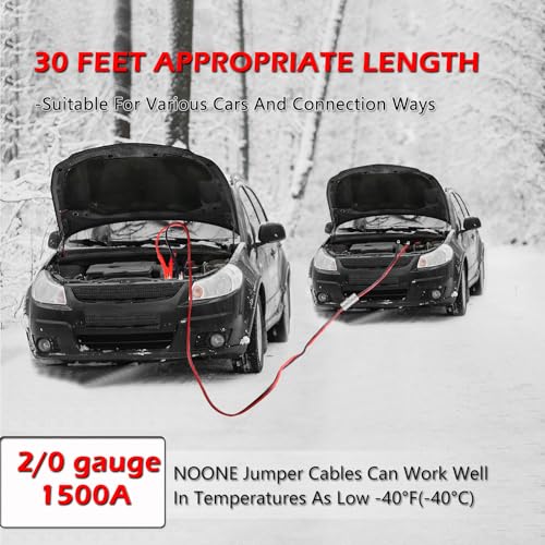 image for NOONE Booster Jumper Cables Heavy Duty 2/0 Gauge 30 FT 1500 AMP with Q