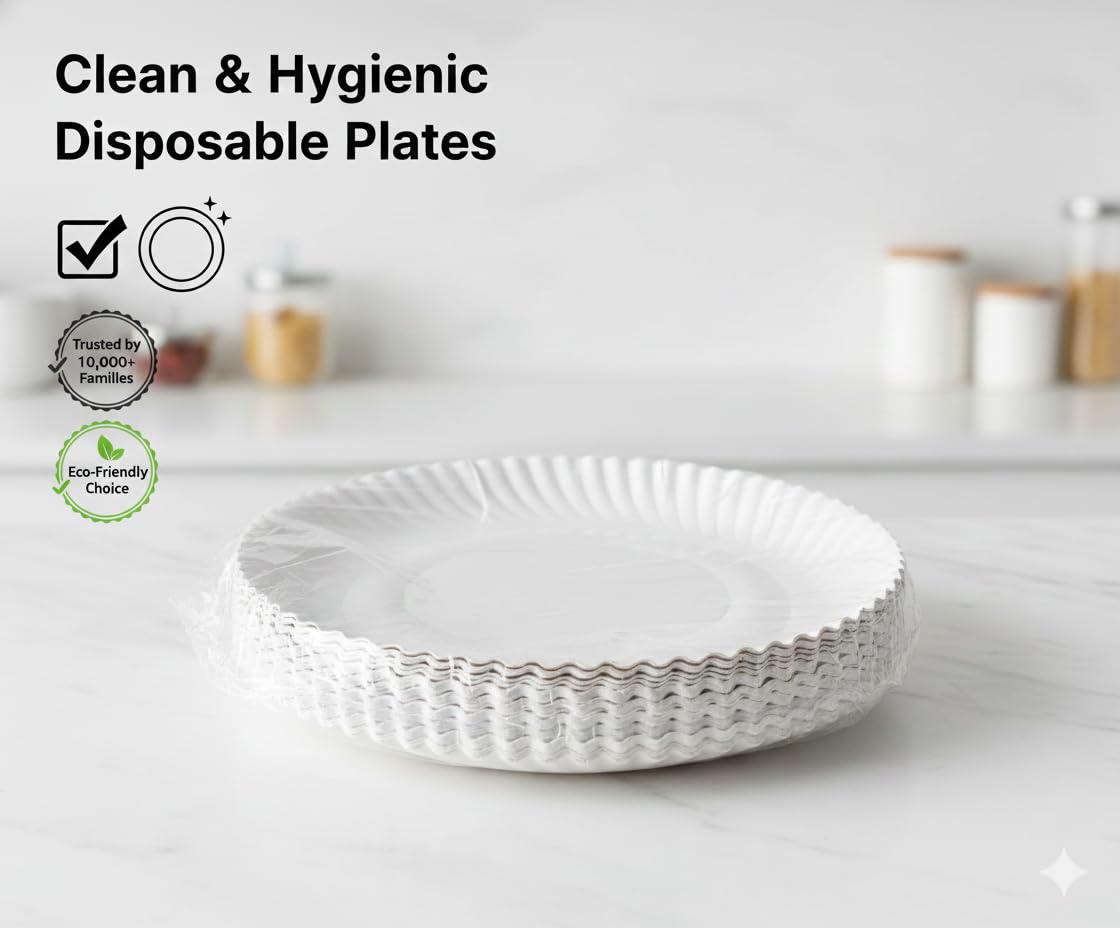 Prime616 Eco-Friendly Disposable Dona Pattal - Pack of 100 | 120 GSM Heavy Duty |Leak-Proof, Sturdy & Biodegradable for Parties, Catering & Daily Use (Paper Plates (50 Pack), 10 inch) 4