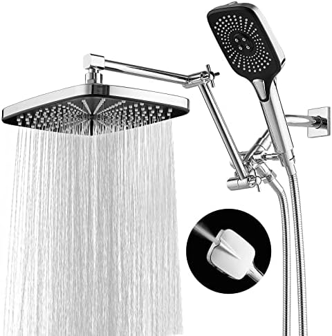 Jcrob 12 Inch Shower Head With Handheld, High-Pressure Rain/Rainfall Shower Heads With 3+1 Settings Handheld Spray, Including 3-Way Diverter, Extension Arm - Height/Angle Adjustable(Chrome)
