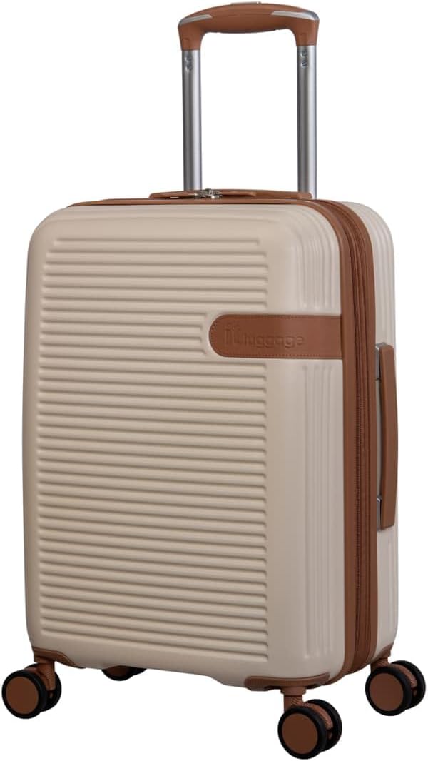 Cream & Tan Hard Shell Suitcase 71cm Cabin Suitcase 4 Wheel Travel Bag Lightweight