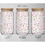 Enanaimg Wildflower Floral 16oz Glass Drinking Cup with Bamboo Lid Christian Gifts for Women Mother, Cute Flower Drinking Glass Gifts for Bestie Mother Birthday Bridesmaid Party