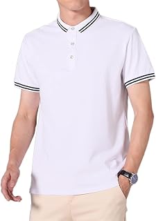 DAVBIR Men Polos Cotton Striped Collar Solid Color Mesh Shirt Regular Fit Lightweight Short Sleeve Stretch Sport Fashion