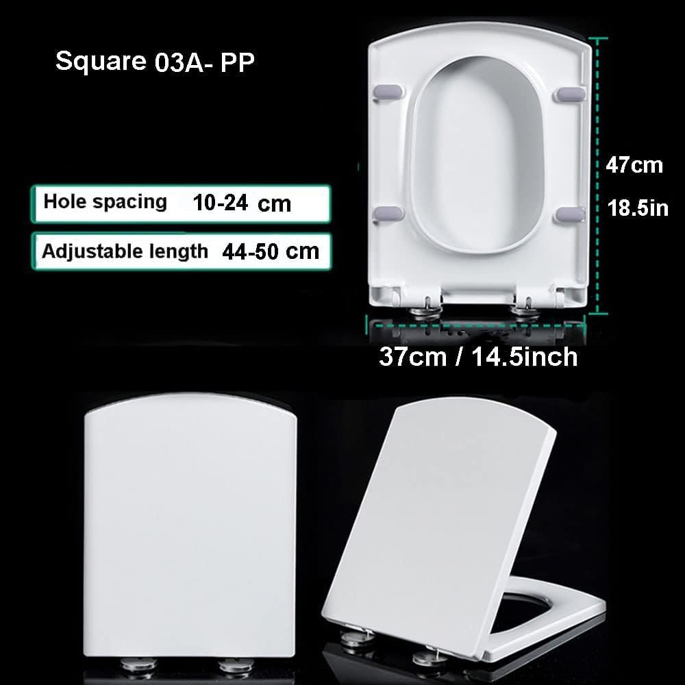 Toilet seat soft close toilet seat Plastic Square Slow Closing Elongated Toilet Seat, Square Toilet Seat Soft Close with Top Fixing Hinge, Quick Release Easy Cleaning, Rectangular Toilet Seat White,06