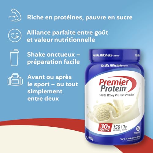 Premier Protein - Whey 100% Protein Powder - Vanilla Milkshake - 663g – vue 4