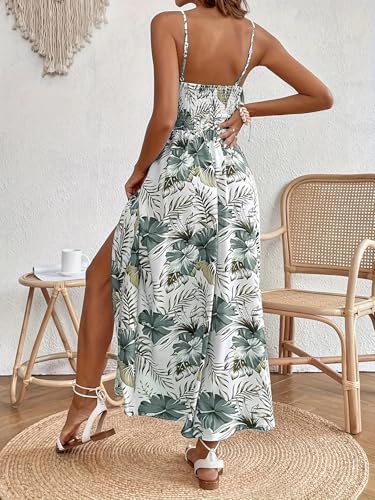 Women's Spaghetti Straps Floral Maxi Dress Boho Summer Sleeveless V-Neck Flowy Dress for Beach Hawaii Vacation2