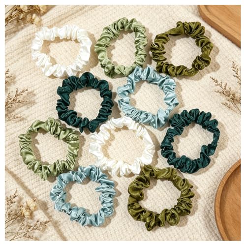 Scrunchies Silk Satin Hair Ties - Small Mini Thin Elestics Ponytail Holder Hair Bands Skinny Scrunchy For Thick Curl Hair No Crease Hair Ties Soft Accessories No Hurt Your Hair for Women and Girls
