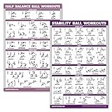 2er-Pack: Half Balance Ball Workout Poster + Yoga Ball Übungstabelle – Set mit 2 Workout-Postern (laminiert, 45,7 x 61 cm)