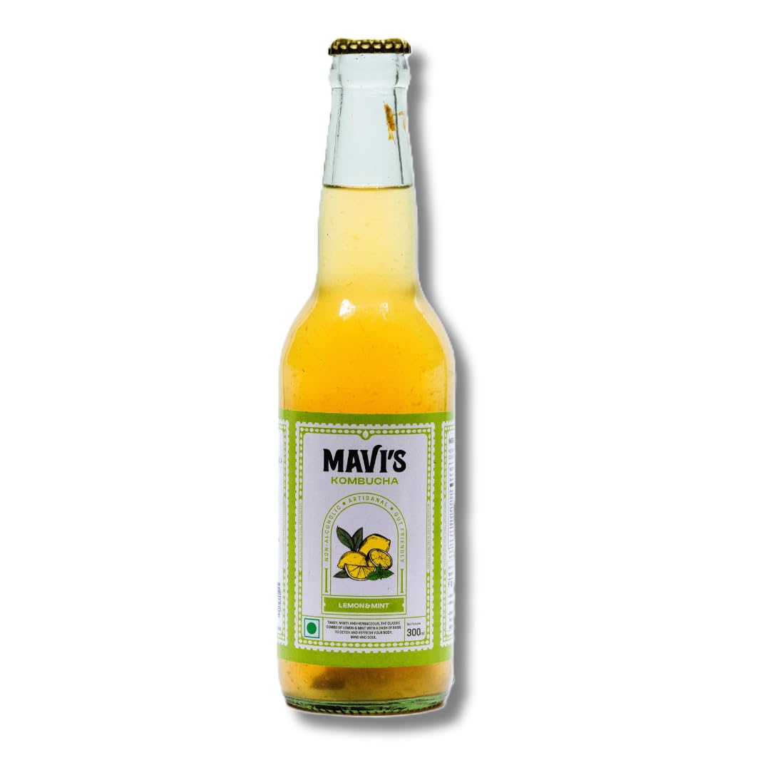 MAVIs Lemon Mint & Basil Kombucha | Real Citrusy Lemon & Organic Basil Leaves | 100% Natural & Organic | No Preservatives, No Artificial Flavour or Colour | Gut Friendly | 300ml (Pack of 1) (B0BGQBCQ6R) Amazon Price History, Amazon Price Tracker