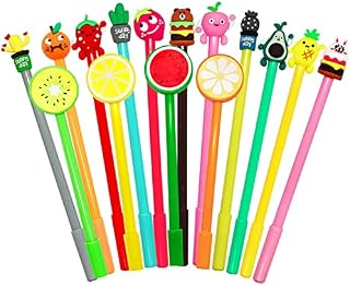 Cute Fruit Gel Pens for Kids, Uooker 15 Pcs Cartoon Black Ink Pens, Novelty Handwriting Pens, Kawaii Stationery Office Supplies for Girls Boys School Office Home, Kids Party Bag Fillers Gifts