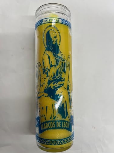 San Marcos de Leon unscented Yellow Pillar Candle in Glass