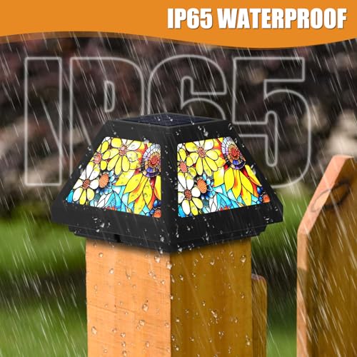 sunpo Solar Post Cap Lights - 4x4, 5x5, 6x6 Fence Post Solar Lights, Sunflower Lampshade, 15LM Bright LED, IP65 Waterproof Outdoor Post Lights for Garden, Yard, Deck, Warm White (Sunflower, 4) by sunpo - Used condition - Image 5