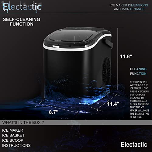 Electactic Ice Maker Countertop, Efficient Easy Carry Ice Machine, Self-Cleaning Ice Maker With Ice Scoop & Basket, 9Pcs/ 8Mins 26.6Lbs Per Day For Home/Office/Kitchen, Black, Z5812H-Black #TOP1