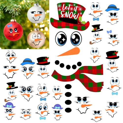 Snowman Face Stickers for Crafts Christmas Vinyl Decals Snowman Faces Decal for Ornaments Refrigerator Xmas Window Cling Lovely Snowmans Face Wall Art Wall Christmas Winter Holiday Decorations