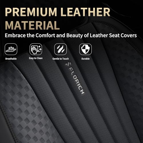 Image of FLORICH Car Seat Covers, Black Leather Car Seat Covers Front Seats, Premium Leatherette Car Seat Cushion for Cars, Automotive Seat Protectors Universal Fit for Most Sedans Cars SUV Trucks