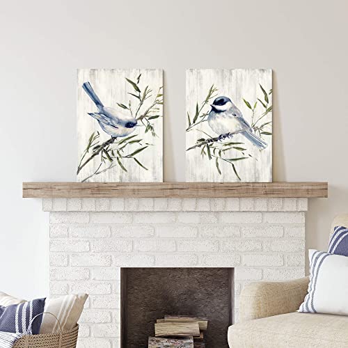 Wallsup Decor Vintage Bird Canvas Wall Art - Animals Bird Flying Pictures Tree Branch Rustic Chickadees Painting Abstract Watercolor Hummingbird Artwork For Bathroom Wall Office #TOP5