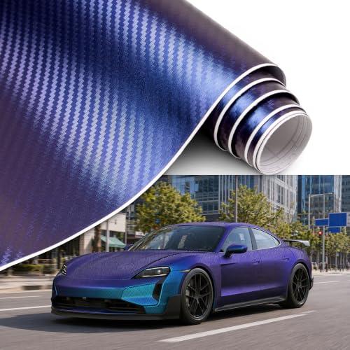 CompraFun Film Covering Voiture, 3D Covering Carbone en Vinyle 300 x 30cm Bleu-Violet, Fibre de Carbone Imperméable Adhésif Pas de Bulles, Autocollant pour Voiture, Moto, Vélo, avec des Outils – vue 8