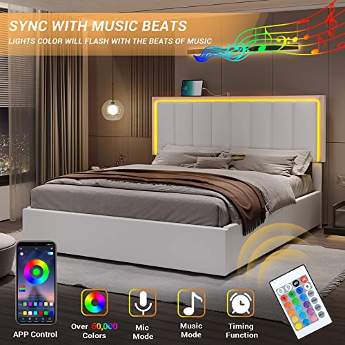 image for DICTAC Queen Bed Frame with 4 Drawers and USB Ports Modern Upholstered