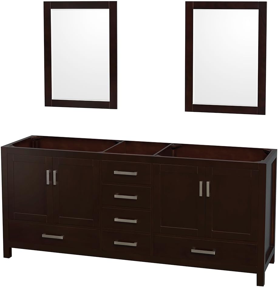 Wyndham Collection Sheffield 80 inch Double Bathroom Vanity in Espresso, No Countertop, No Sinks, and 24 inch Mirrors