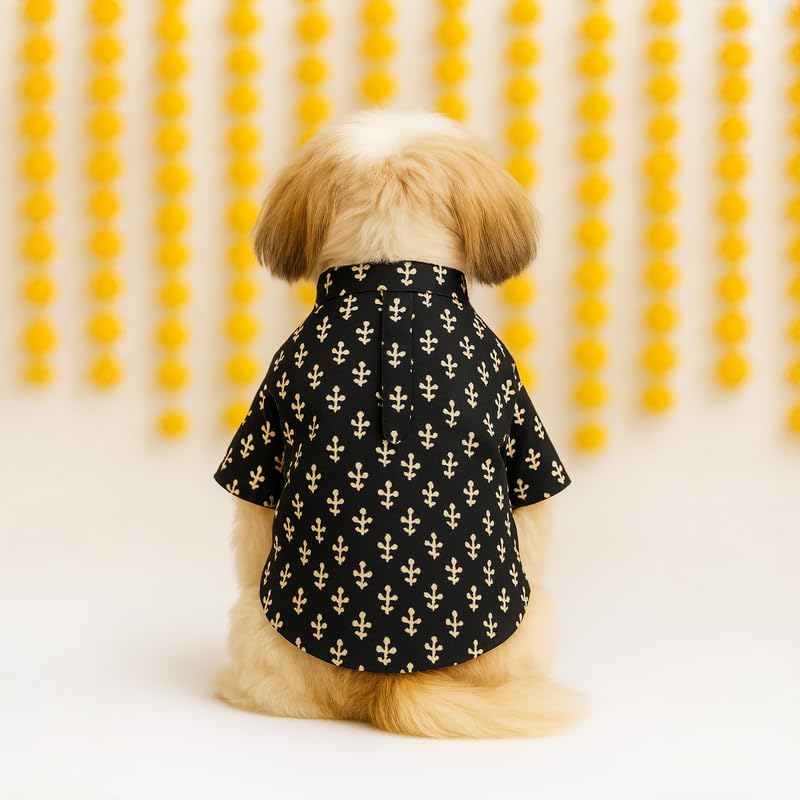 Image of Thunder Tails Soft Cotton Dog Kurta for Small Dogs & Puppies | Comfortable Traditional Pet Wear for Pekingese, Maltese & Mini Breeds | Ethnic Outfit Festivals (Black, Small)