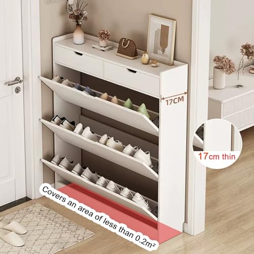 Étagère à chaussures fine en bois meuble blanc 3 niveaux entrée