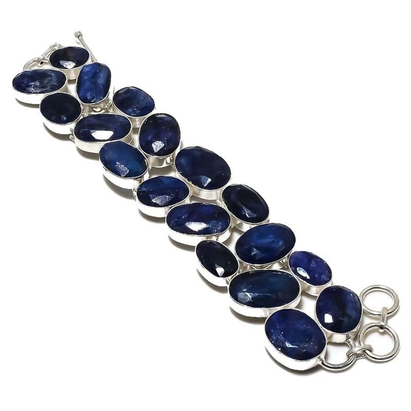 Bracelet saphir de Birmanie simulé argent : cadeau idéal femme