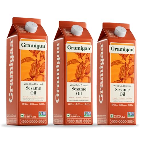 Image of Gramiyaa Cold Pressed Sesame Oil 3 Litre | Chemical-free, Zero Trans-fat Cooking Oil | Unrefined | Fresh Protect Pack | Kachi Ghani Til Oil for Cooking