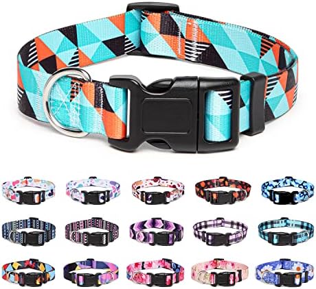 Suredoo Adjustable Nylon Dog Collar with Patterns, Soft Comfy Pet Collar for Small Medium Large Dogs (M, Bohemian Orange)