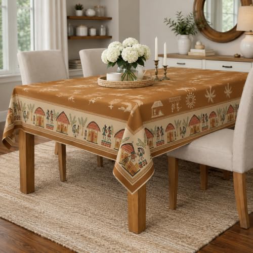 Image of STITCHNEST Cotton Slub Table Cover for 6 Seater Dining Table|54 x 78 Inches, Digitally Printed|Durable, Washable & Fade-Resistant Fabric