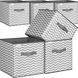 Storage Bins, 6 Pack Foldable Fabric Open Storage Cubes 11'x11'x11' Collapsible Sturdy Organizer Baskets with Dual Handles for Cabinet Closet Shelf Storage (Grey, Waves)