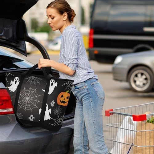 Pumpkins Halloween Spirits Large Insulated Tote Bag for Grocery Shopping Reusable Tote Bags for Women Men, Cooler Bag with Zippered Top & Handles for Beach Picnic Travel4